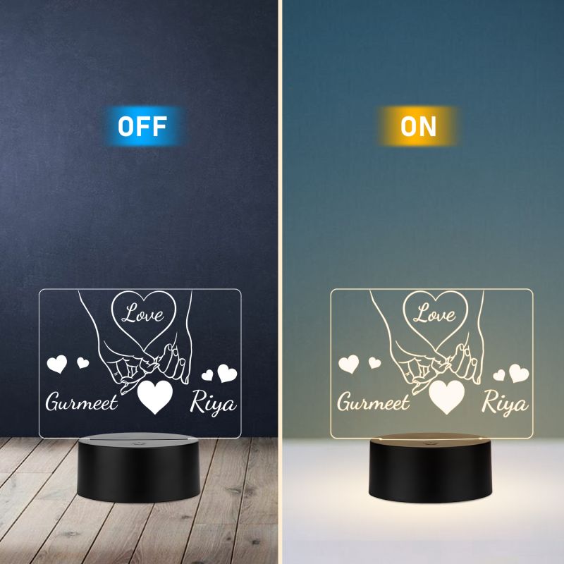 Couple Holding Hand Custom with Name Night Lamp with Warm White Light Anniversary & Birthday Gift for Couples
